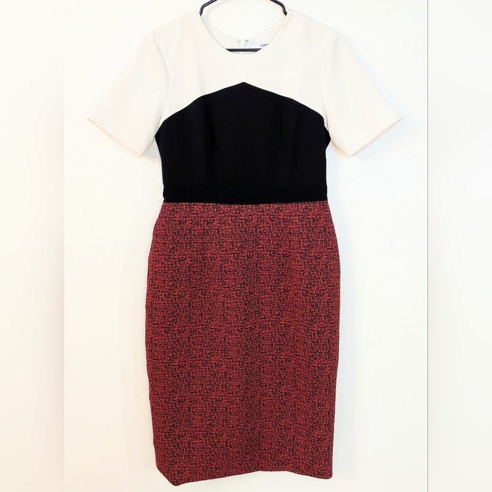 Jason Wu Red Jacquard Colorblock Dress - Picture 3 of 5